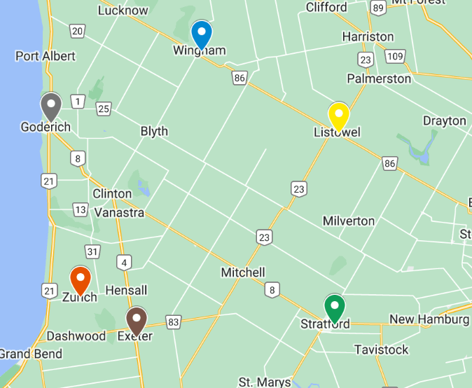 Stratford, Listowel, Wingham, Goderich, Zurich, and Exeter, making them accessible for residents within a 40km radius of their homes. Please refer to https://hpaoht.ca/ucc/ for list updates.